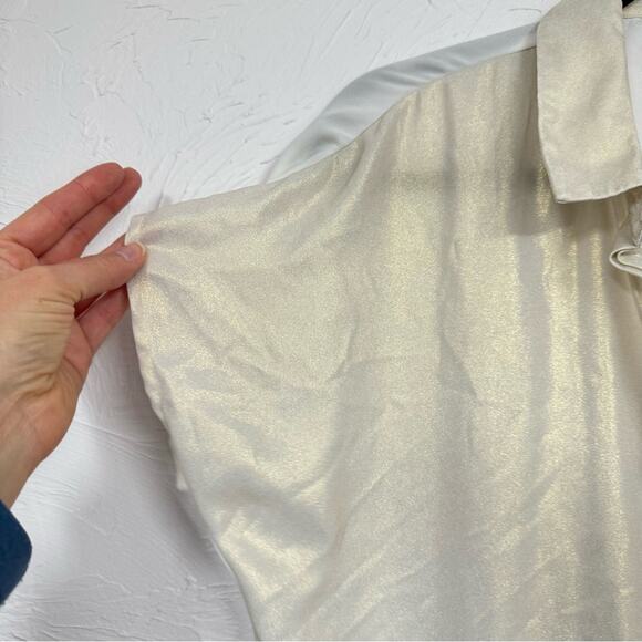 Vero Moda Gold Sparkle Short Sleeve Button Down Shirt Womens M Boxy Fit Slouchy - Picture 4 of 10